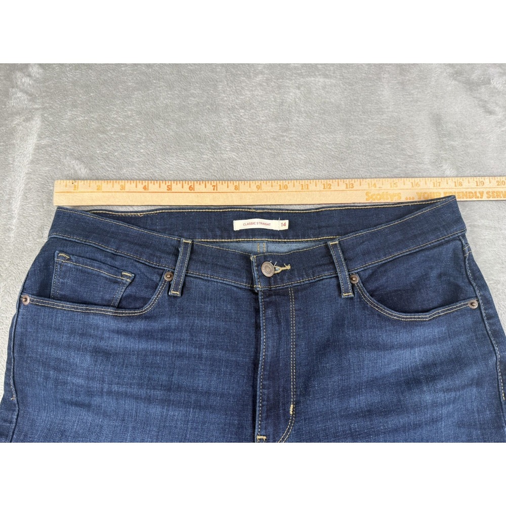 Levis Womens Jeans 14 Classic Straight W32 L28 Dark Wash Blue Denim Stretch - Picture 3 of 8